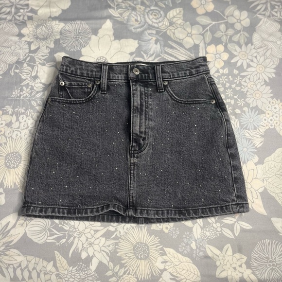 Abercrombie & Fitch Dresses & Skirts - Abercrombie & Fitch High Rise Denim Mini Skirt Black Rhinestone Size 24 Y2K